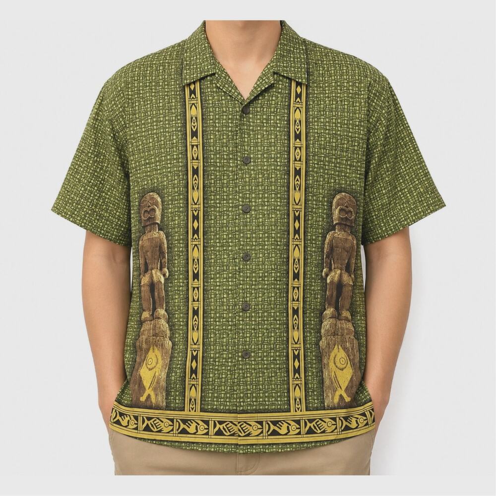 Pineapple Connection Shirt Men 2XB Green Tribal Hawaiian Classic Button-Up